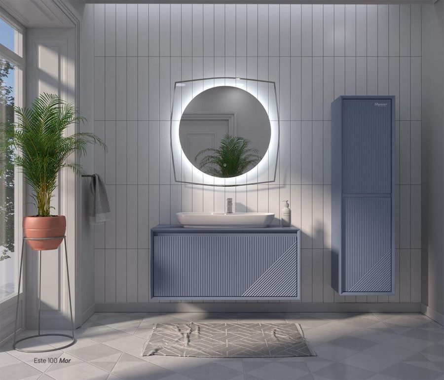 Turgutlu banyo dolabı modeli — MDF aynalı takım
